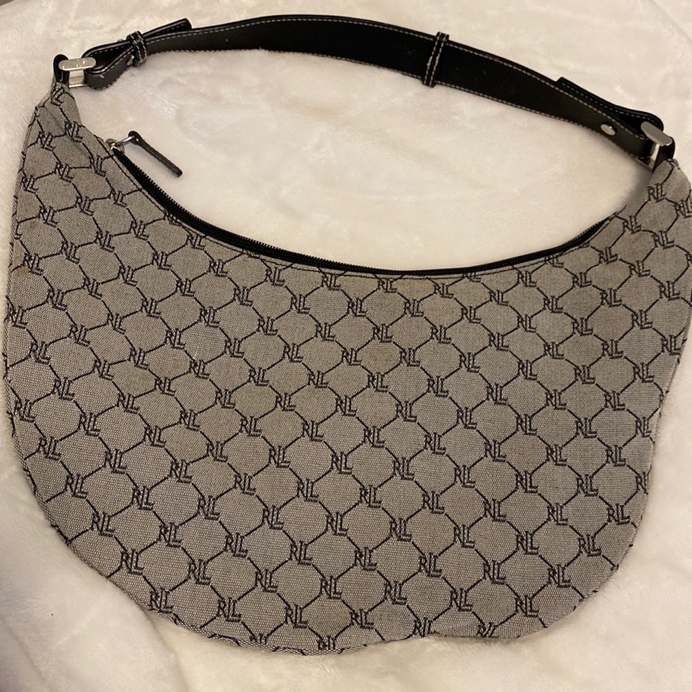 Ralph Lauren Signature Navy Blue/Gray  LRL Hobo Bag.
